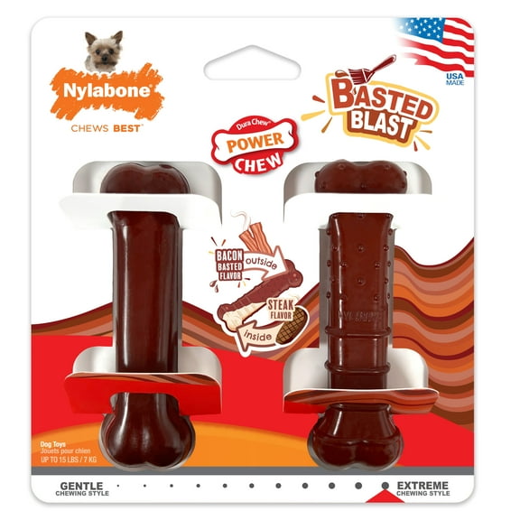 Nylabone Power Chew Basted Blast Dual Flavored Dog Chew Toys X-Small/Petite - Up to 15 Ibs. (2 Count)