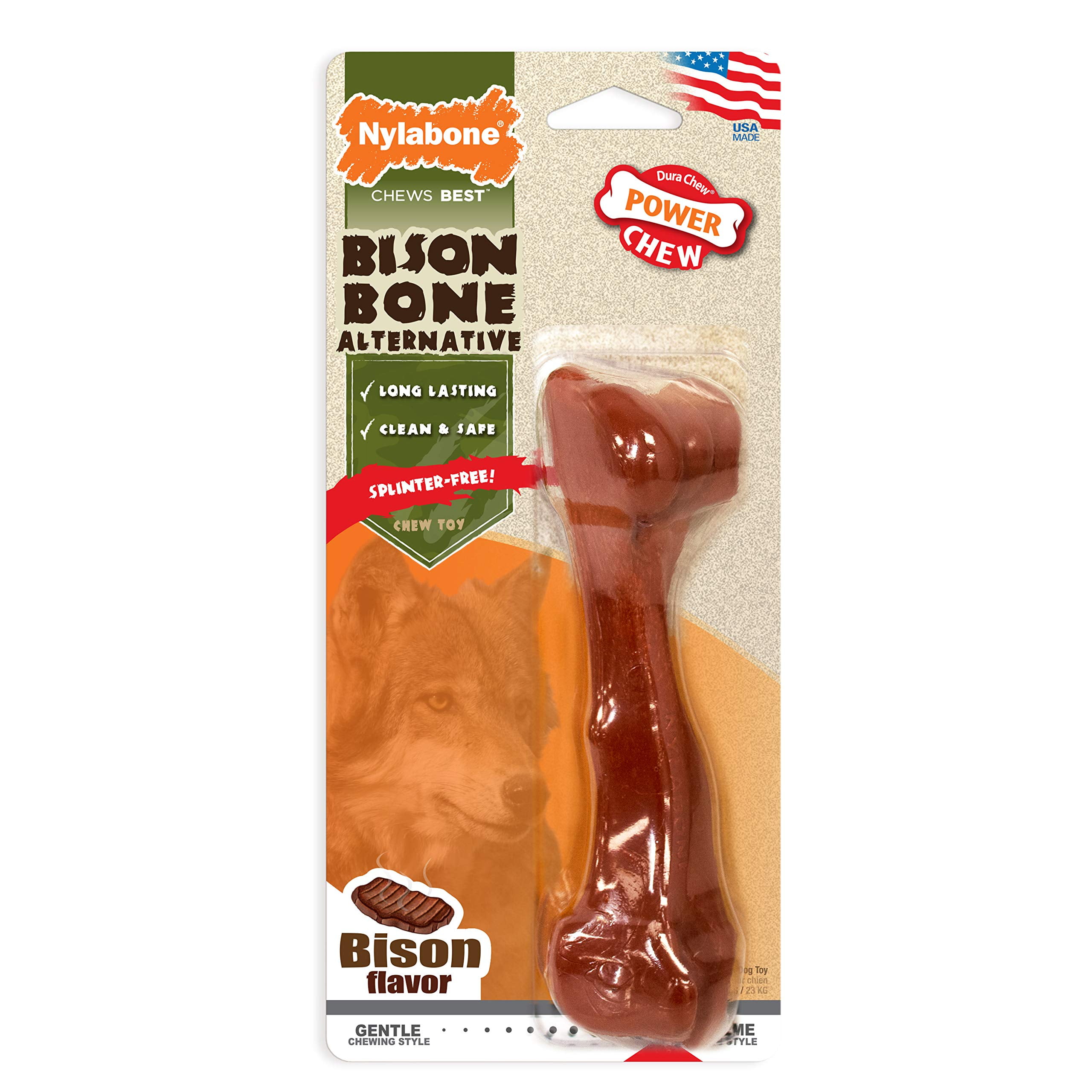Nylabone Power Chew Bison Bone Alternative Dog Chew Toy Beef