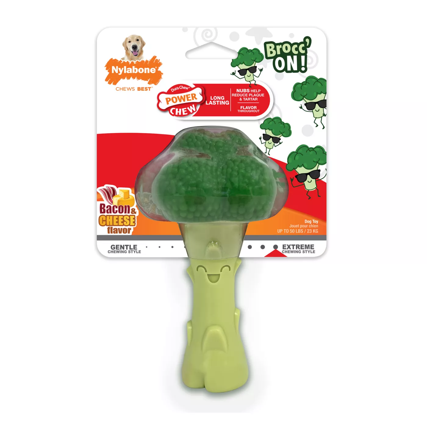 Nylabone Power Chew Broccoli Dog Toy Bacon & Cheese Large/Giant - Up to 50 lbs. (1 Count)