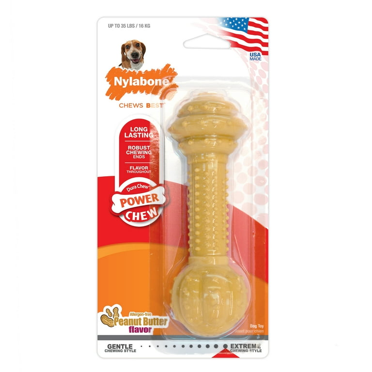 Nylabone DuraChew Barbell, Peanut Butter, Medium, Dental Nylon Dog