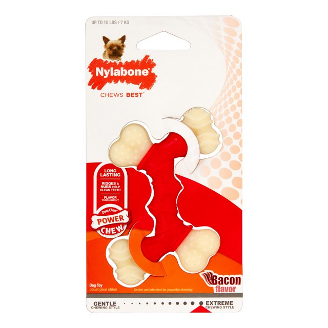 Nylabone Power Chew Dura Chew Double Bone Bacon Dog Chew Toy, XSmall