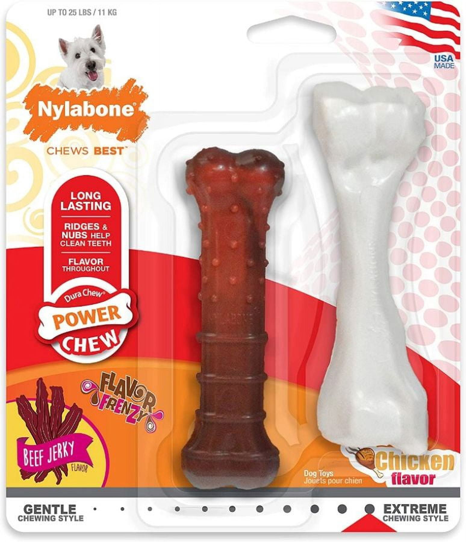 Nylabone Power Chew Durable Dog Chew Toys Twin Pack Chicken and Jerky Flavor [Dog, Toys Nylabone] 2 count