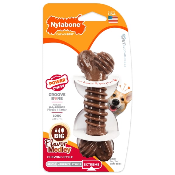 Nylabone Power Chew Groove Bone Dog Toy, Dog Chew Toy, Flavor Medley Flavor, Small, 1 Count