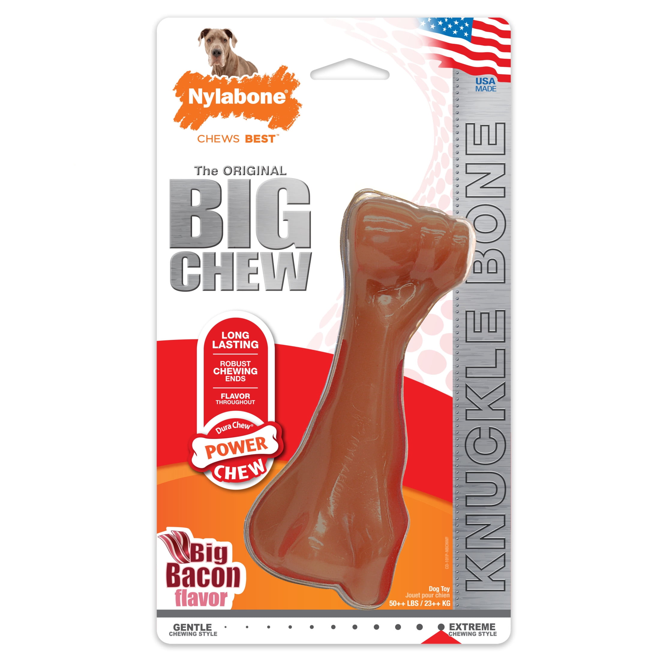 Nylabone Power Chew Butcher Bone Dog Toy, Dog Chew Toy, Bacon Flavor, XX-Large, 1 Count