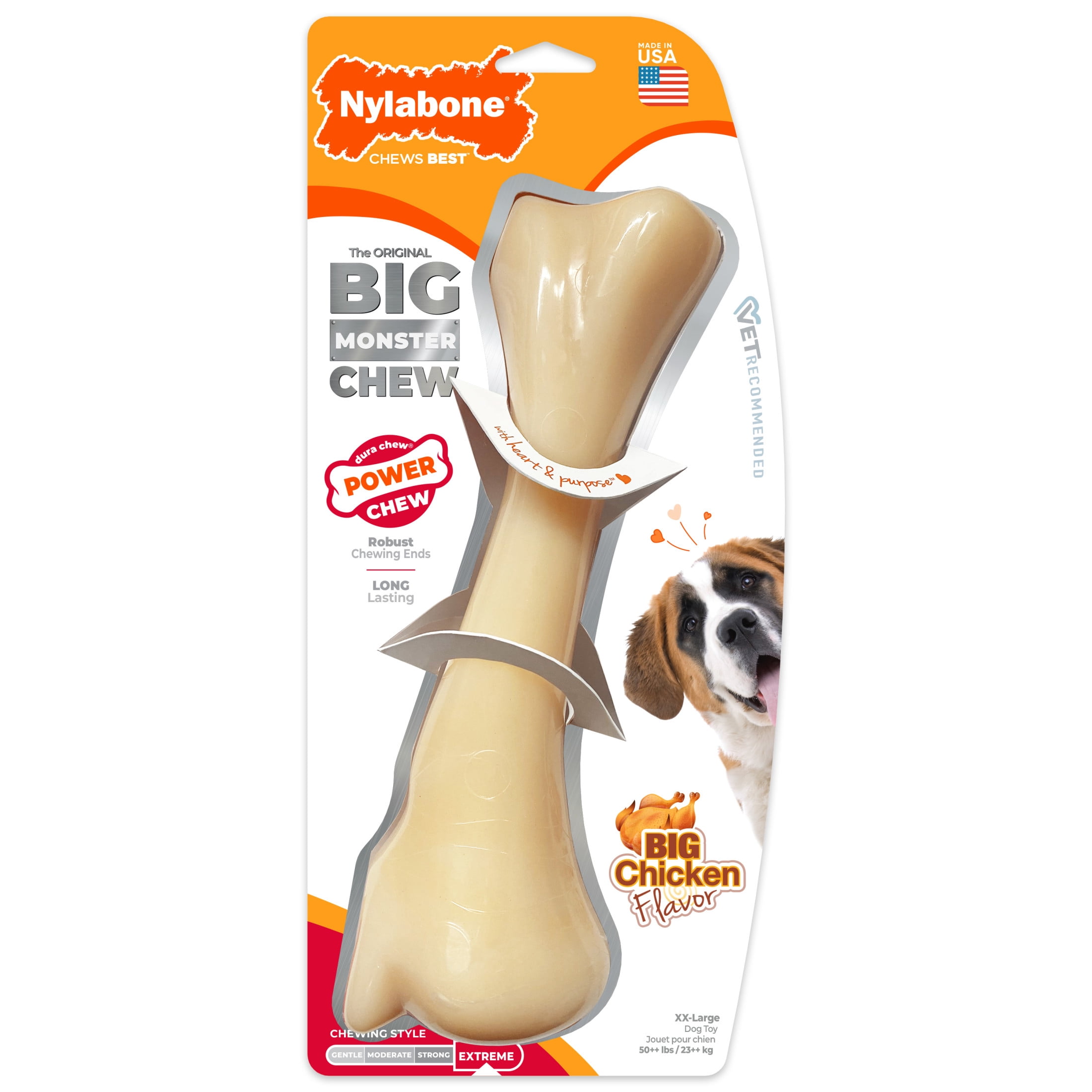 Nylabone Power Chew Monster Bone Dog Toy, Dog Chew Toy, Chicken Flavor, XX-Large, 1 Count