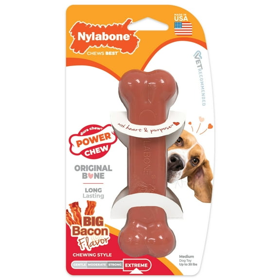 Nylabone Power Chew Original Bone Dog Chew Toy Bacon Medium (1 Count)