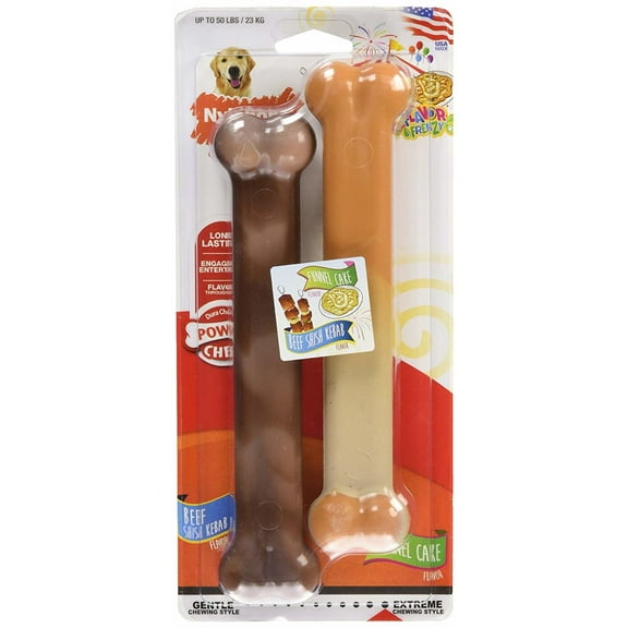 Nylabone Power Chew Original Bone Dog Chew Toy Funnel Cake & Shish Kabob Large (2 Count)