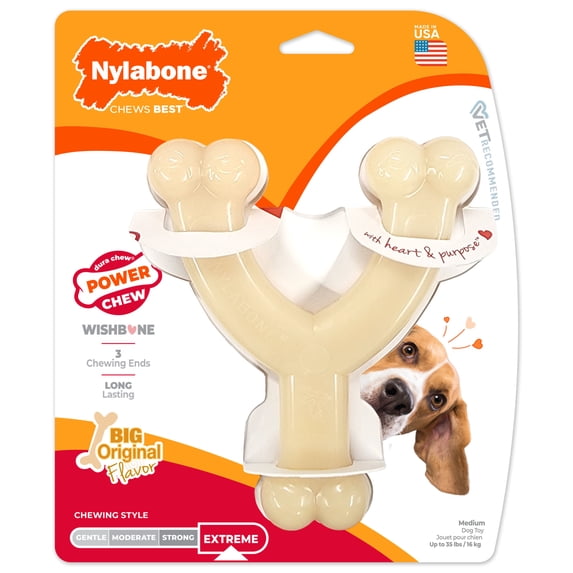 Nylabone Power Chew Wishbone Dog Toy, Dog Chew Toy, Original Flavor, Medium, 1 Count