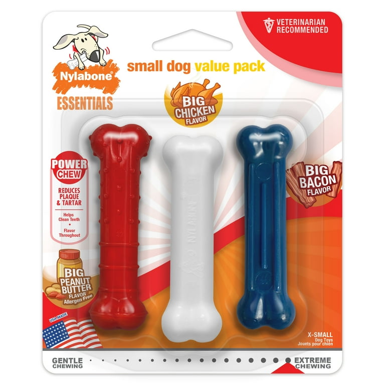 Nylabone Power Chew Small Dog Chew Toys Value Pack X Small Up to 15 lbs Multi Color Size XS Petite Up to 15 lbs. 3 Count