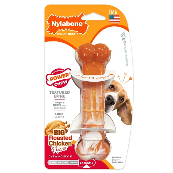 Nylabone Power Chew Textured Bone Dog Chew Toy 70th Birthday Orange Swirl Chicken Medium (1 Count)
