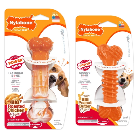 Nylabone Power Chew Textured Bone & Groove Bone Dog Chew Toy Chicken & Peanut Butter Small (2 Count)
