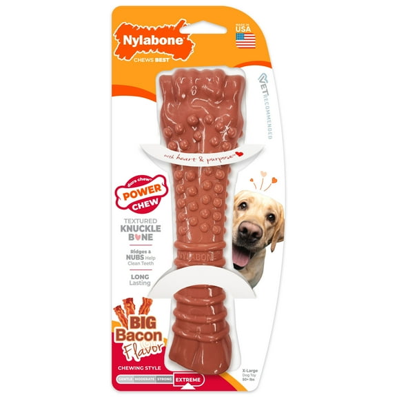 Nylabone Power Chew Textured Knuckle Bone Dog Toy, Dog Chew Toy, Bacon Flavor, X-Large, 1 Count