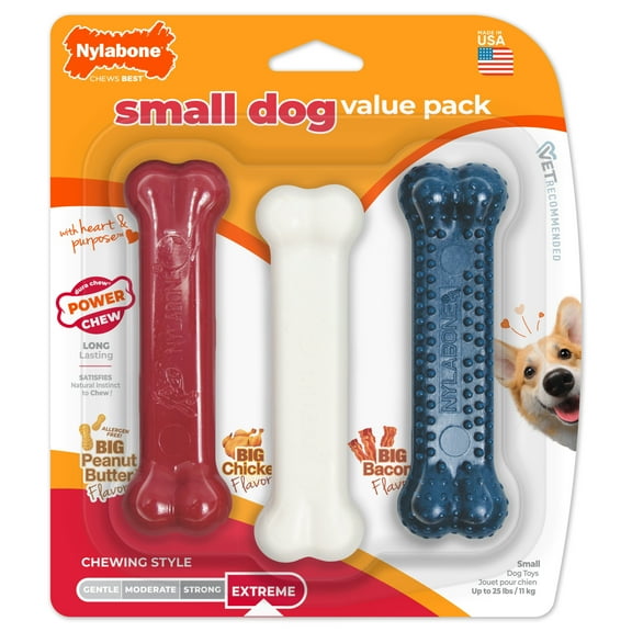 Nylabone Power Chew Small Dog Chew Toy Value Pack Peanut Butter, Bacon & Chicken Small (3 Count)