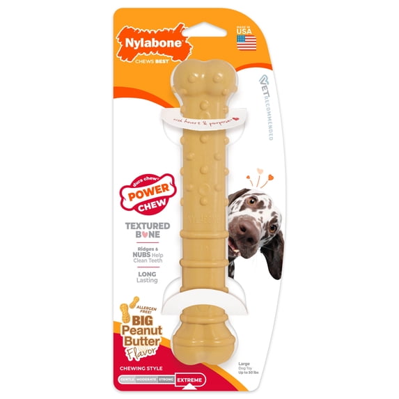 Nylabone Power Chew Textured Bone Dog Toy, Dog Chew Toy, Peanut Butter Flavor, Large, 1 Count