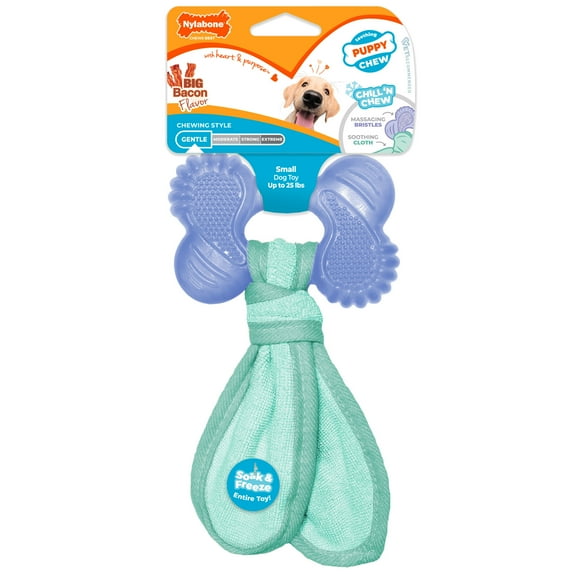 Nylabone Puppy Chew 2-in-1 Teething Freezer Bone Cloth Chew Toy Bacon Lavender Small (1 Count)