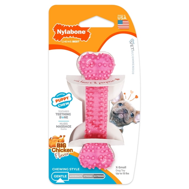 Y Teether Nylabone Puppy Dental Bones - Teething Chew Toy, Chicken, Pink, X-Small ...