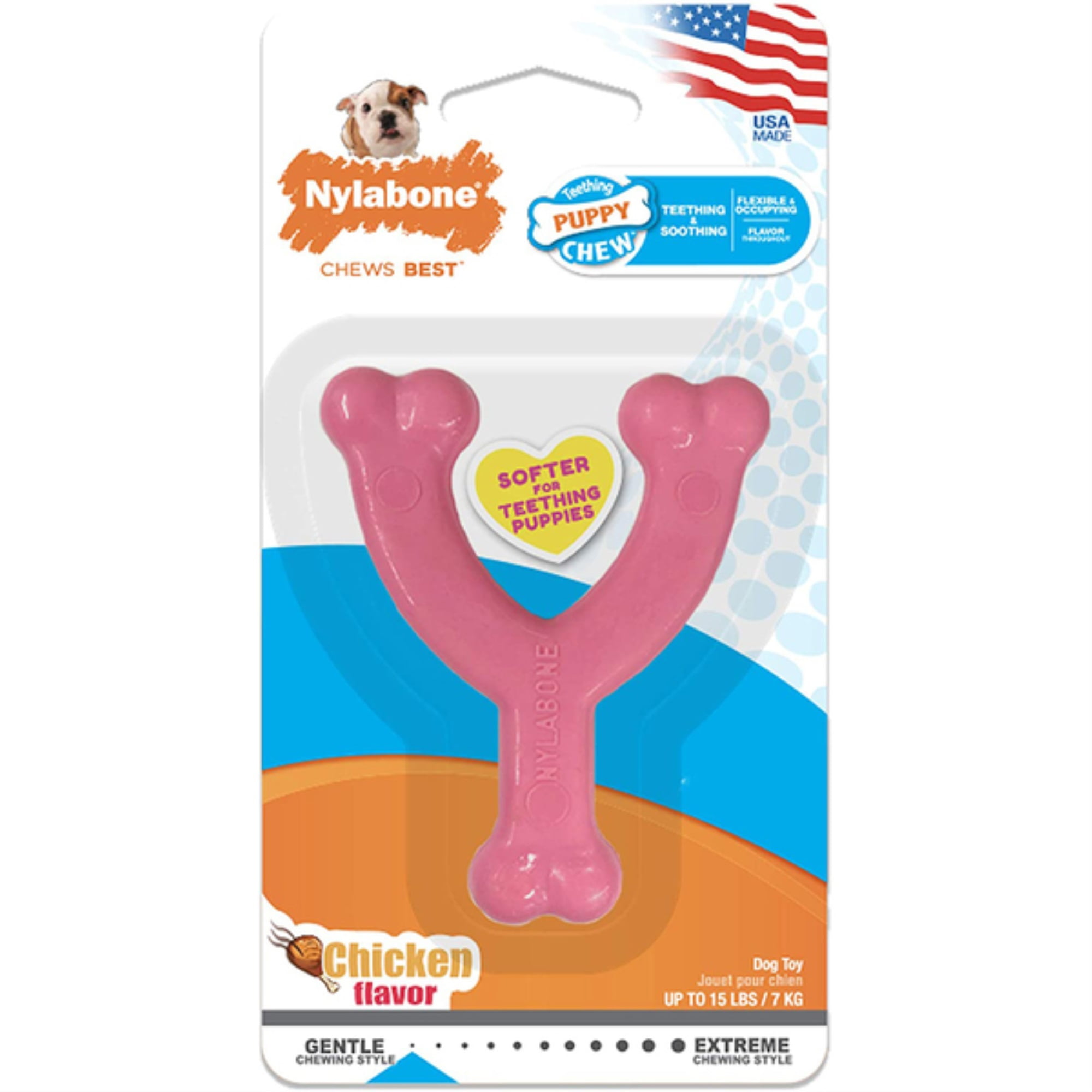 Nylabone Puppy Chew Toy Wishbone Puppy Pink Original, Chicken, 1ea/XS
