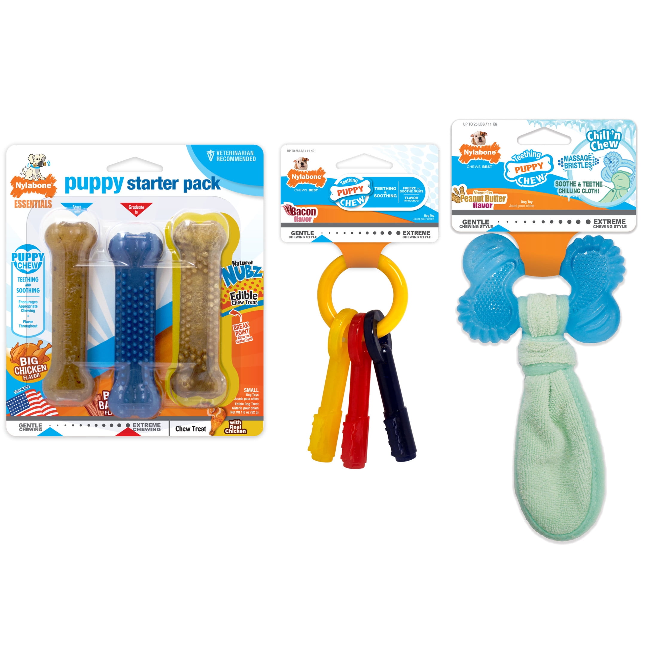Nylabone Welpen-Kauspielzeug – 3er Pack, Größe M – Weich Für Zahnende Welpen