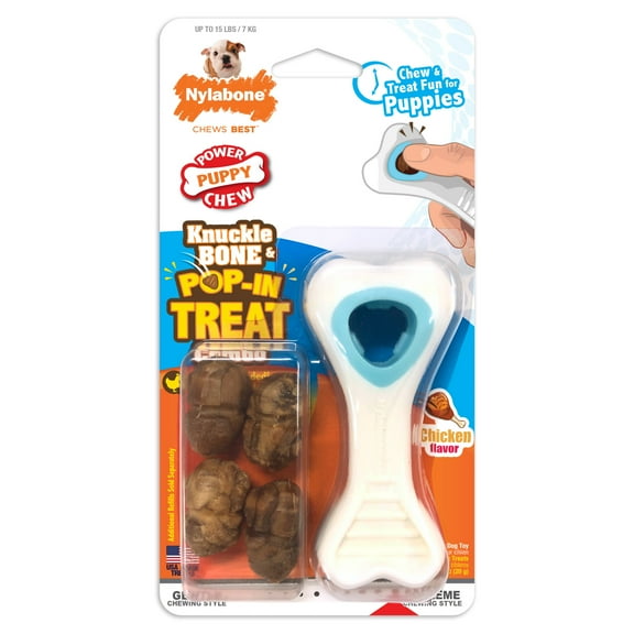 Nylabone Puppy Power Chew Knuckle Bone Pop-In Treat Toy & Treat Combo Chicken X-Small (1 Count)