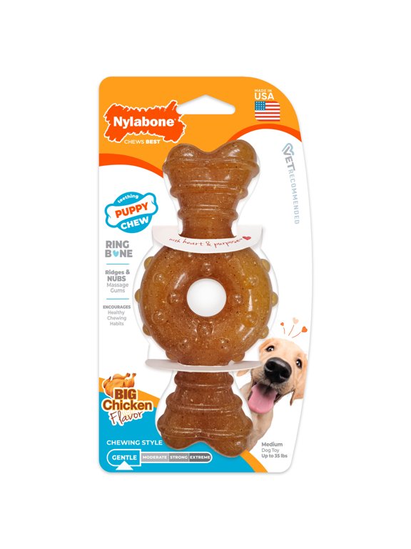 Puppy Chew Ring Bone Dog Toy, Dog Chew Toy, Chicken Flavor, Medium, 1 Count