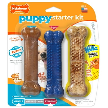 Nylabone Puppy Starter Kit Dog Chew Toys & Treat Small - Up to 25 Ibs. (3 Count)