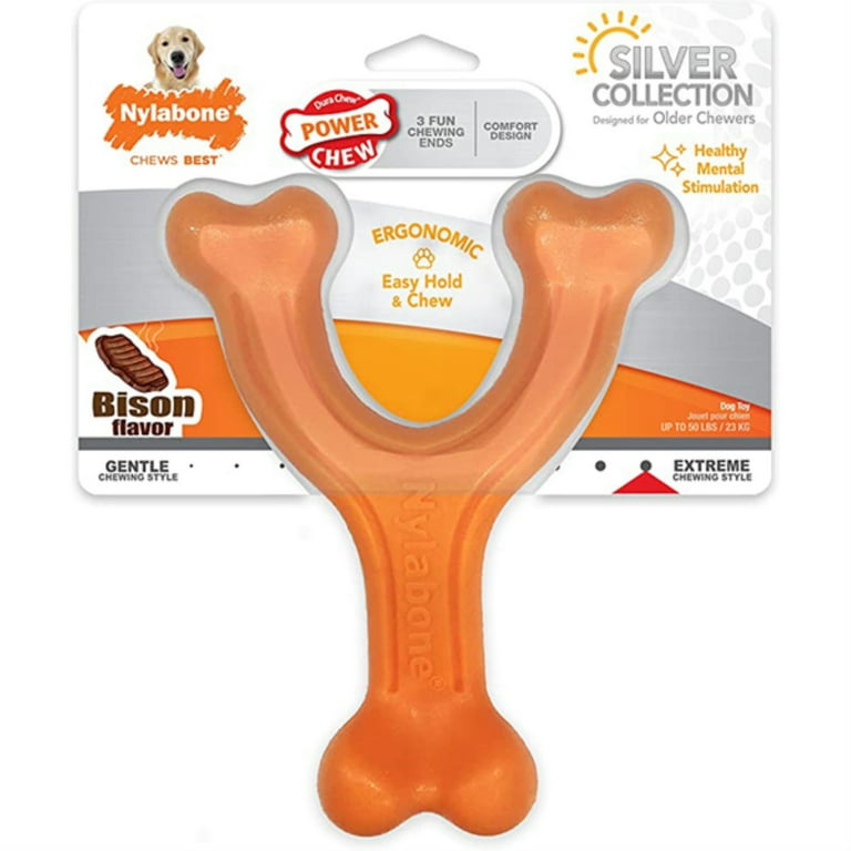 Nylabone Silver Collection For Senior Chewers Easy to Hold Bison