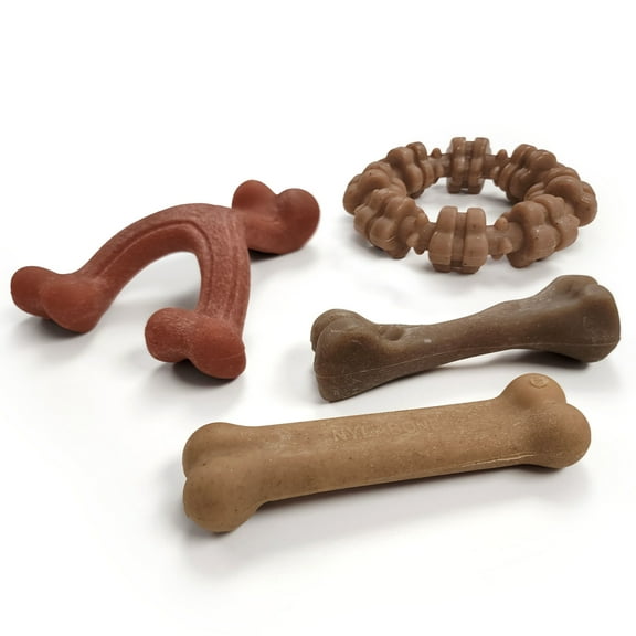 Nylabone Strong Chew Dog Chew Toy 4-Pack, Made with Real Bacon, Beef, & Chicken, Small