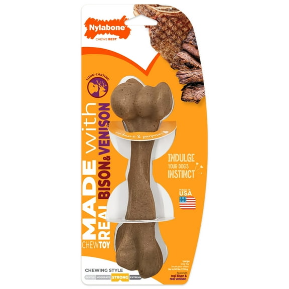 Nylabone Strong Chew Femur Bone Dog Chew Toy, Made with Real Bison & Venison, Large