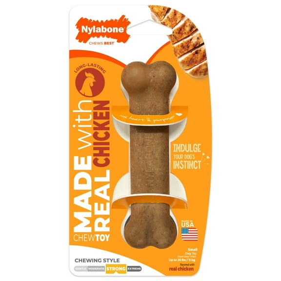 Nylabone Strong Chew Original Bone Dog Toy, Dog Chew Toy, Made with Real Chicken Flavor, Small, 1 Count