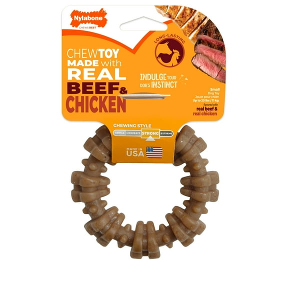 Nylabone Strong Chew Textured Ring Dog Toy, Dog Chew Toy, Made with Real Beef & Chicken Flavor, Small, 1 Count