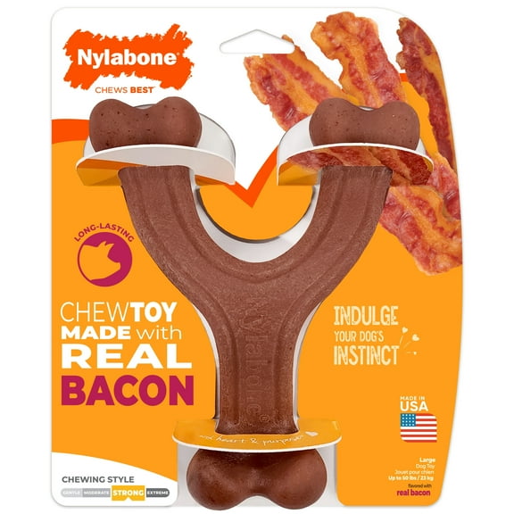 Nylabone Strong Chew Wishbone Dog Chew Toy, Made with Real Bacon, Large