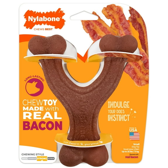 Nylabone Strong Chew Wishbone Dog Toy, Dog Chew Toy, Made with Real Bacon Flavor, Small, 1 Count