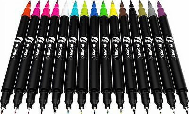 Artwerk 15 Pack Brush Calligraphy Art Pens - Bullet Journal Pen Dual Tip  Pastel Colored Fine Point 0.4 Blending Markers for Beginners, Art Supplies,  Adult Coloring Books
