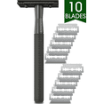 thumbnail image 1 of Nylea Double Edge Safety Razor for Men & Women Stainless Steel with 10 Blades, Women Razor - Fits All Double Edge Razor Blades (Titanium Black), 1 of 9