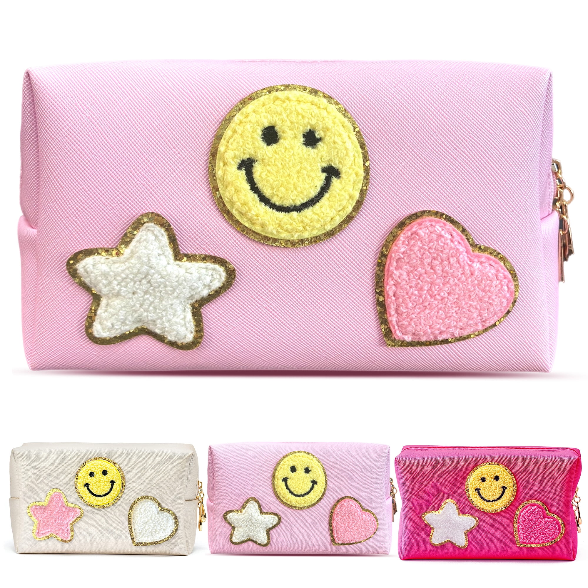 Preppy Patch Small Toiletry Bag Smile Lightning Heart Pu Leather