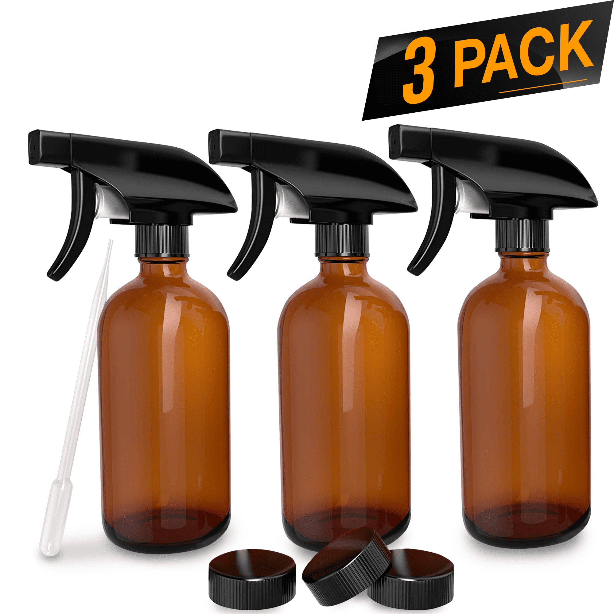 Nylea Refillable, 8 Ounce Empty Amber Glass Spray Bottles Free Phenolic, 3  Pack 