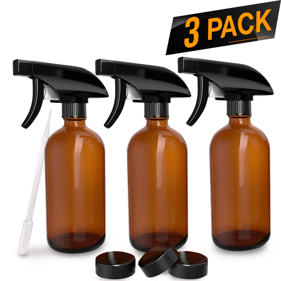 Nylea Refillable, 8 Ounce Empty Amber Glass Spray Bottles Free Phenolic, 3 Pack