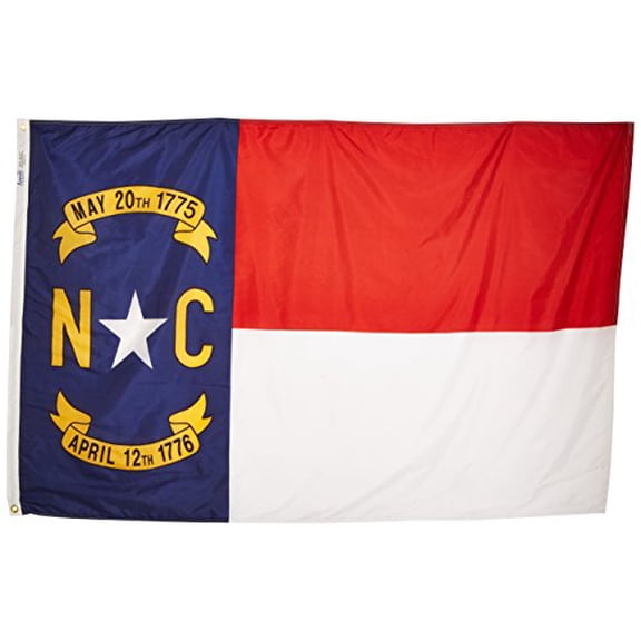 Annin Flagmakers Model 143970 North Carolina State Flag 4x6 ft. Nylon SolarGuard Nyl-Glo 100% Made in USA to Official State Design Specifications.