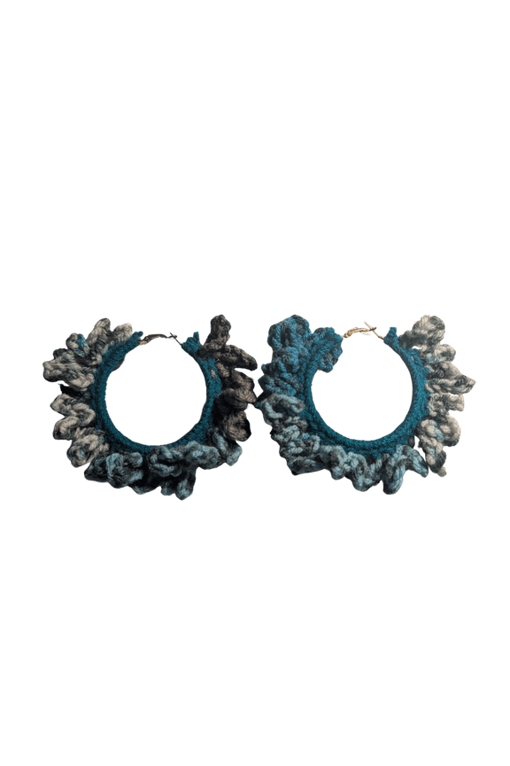 Nylo & Co. Crochet Ruffle Large Hoop Earrings in Teal Ombre