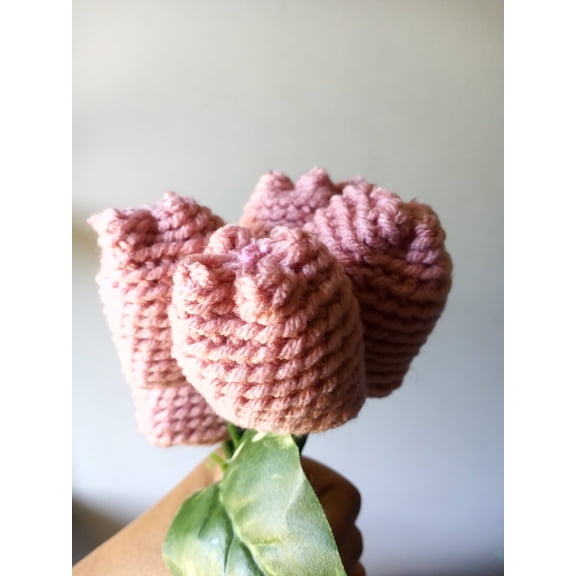 Nylo & Co. Crochet Tulips Flower Bouquet Arrangement Set in Pink Rose
