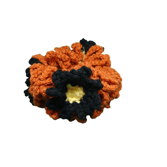 Nylo & Co. Flower Hair Scrunchies in Orange/Black - Set of 2