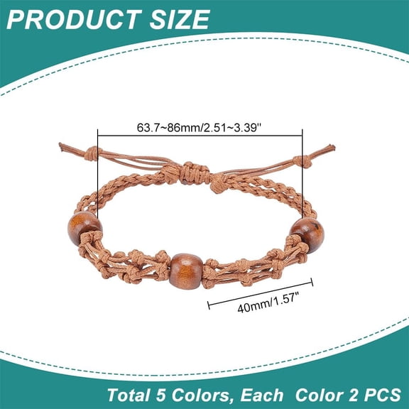 Nylon 10pcs Macrame Bracelet 5 Colors Nylon Stone Cage Cord Bracelet Adjustable Wood Beads Crystals Bracelet for Men Women Bracelet Jewelry Making 2.5~3.38inch