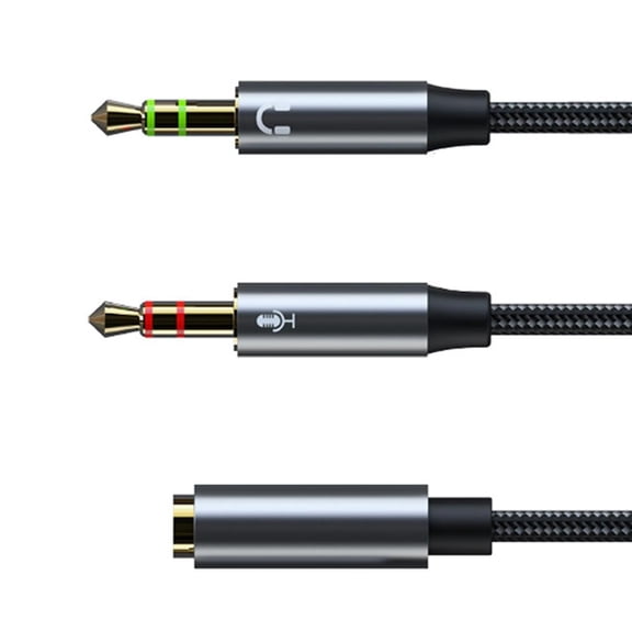 Nylon & Aluminum Cord Gold Plates 3.5mm Plugs to Double Headset & Mic Adapter Cable