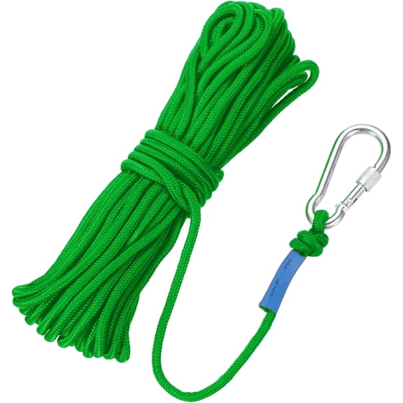 Nylon Anchor Rope with Hook,1/4" x49ft Hollow Braided Polypropylene Cord Floating Line Boat Ropes,[for Docking Pool]-Green