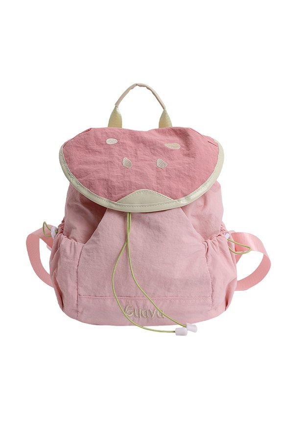 Nylon Backpack Cute Fruit Shape Drawstring Backpack Dopamine Color String Daypack for Students Outdoor (Pink)