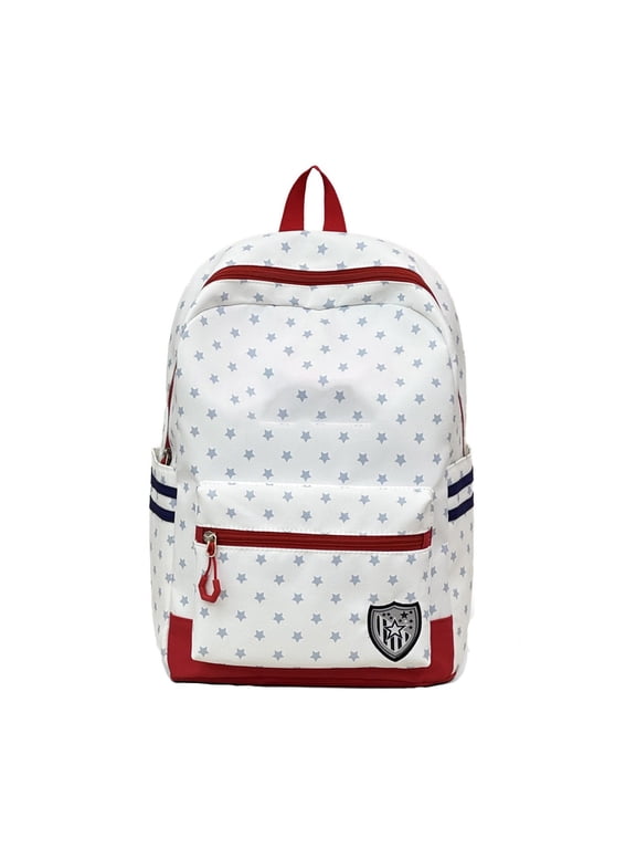 Nylon Backpack Large Capacity Daypack, 15in Star Print with Shield Patch Fits Book Laptop for Daily Commute Storage Travel, Red