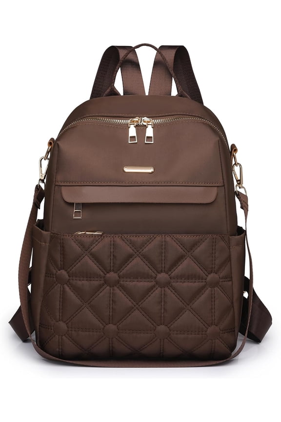 Nylon Backpack Purse for Women Fashion Multipurpose Handbag Ladies Shoulder Bags Quilted Casual Travel Backpack Brown
