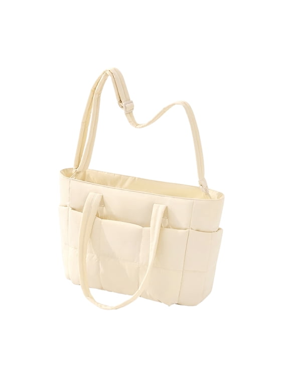 Nylon Bag Organizer Insert Beige, Purse Organizer with Handles for Tote Bags, Lightweight Handbag Shaper & Cosmetic Pouch for Travel, Diaper Bag, Office Desk Storage