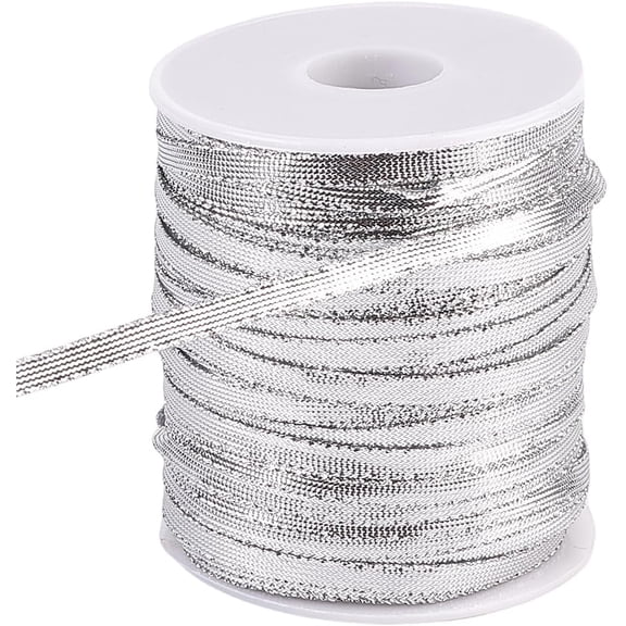 Nylon Baker's String 103.9 Yards Dreadlock Ribbon 1/5 Inch Satin Cord Sparkly Rope Decorative Metallic Edge Twine Glitter Cord for Hair Extension Bracelet Hat Embellishment (Silver) Silver