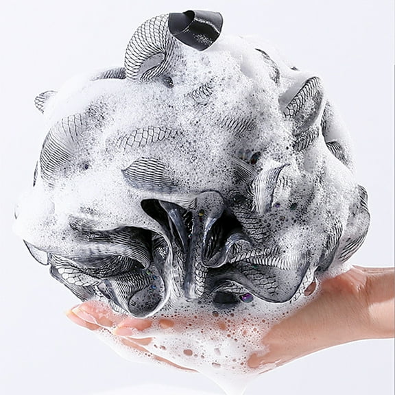 Nylon Bath Loofah Sponge, Black Large Shower Mesh Ball Soft Bath Ball Body Scrubber, Exfoliate, Cleanse, Soothe Skin